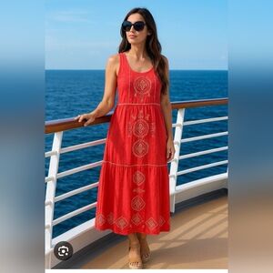 J. Jill Coral Maxi Dress with Embroidered Accents